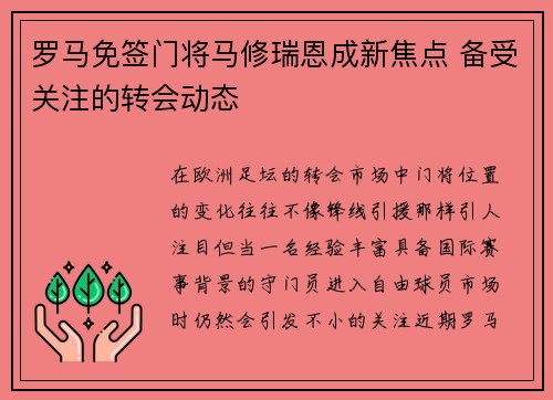 罗马免签门将马修瑞恩成新焦点 备受关注的转会动态